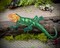 Red-Headed Agama, Green Shimmery Lizard, Facing Left, Embroidered, Iron on Patch